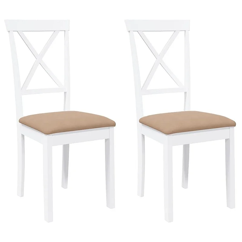 Ēdamistabas krēsli ar spilveniem 2 gab. Balta masīvkoka gumija Ēdamistabas krēsli ar spilveniem 2 gab. Balta masīvkoka gumija