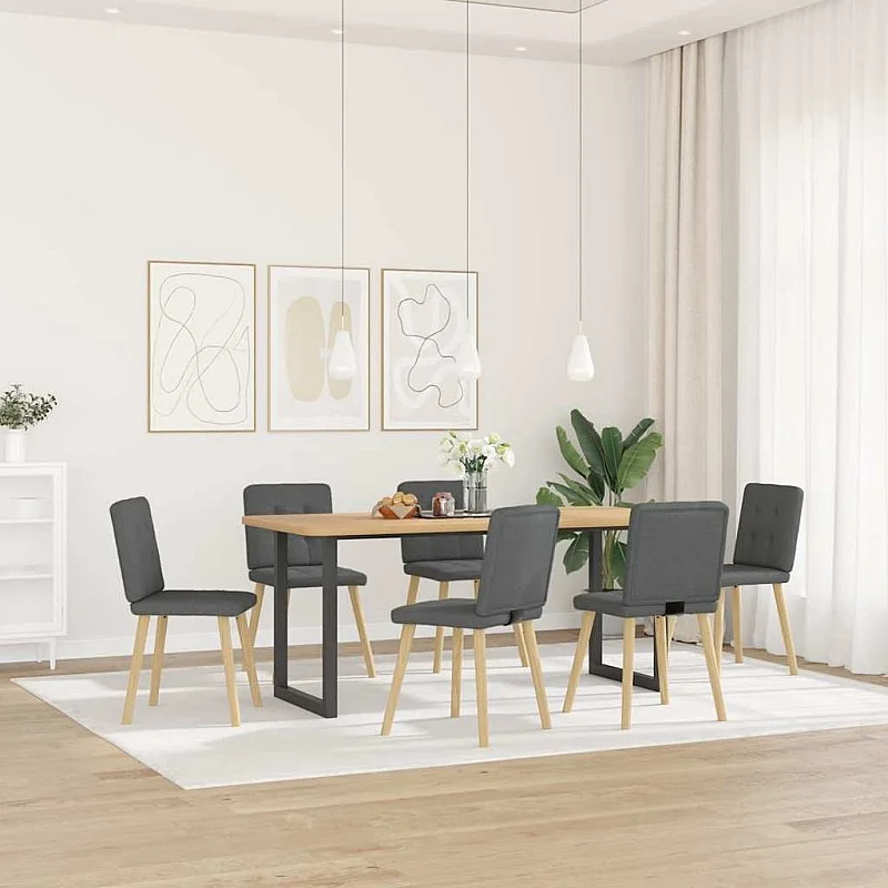 virtuves krēsli, 6 gab., tumši pelēks audums virtuves krēsli, 6 gab., tumši pelēks audums