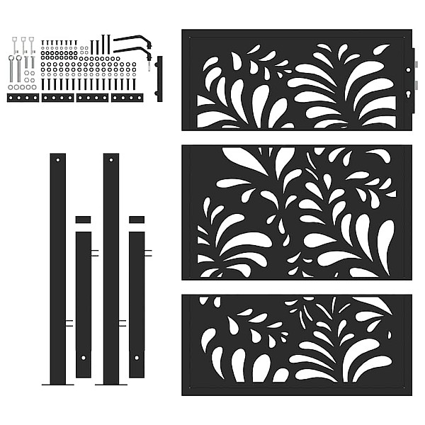 Dārza vārti melni 105x130 cm tērauda viļņu dizains