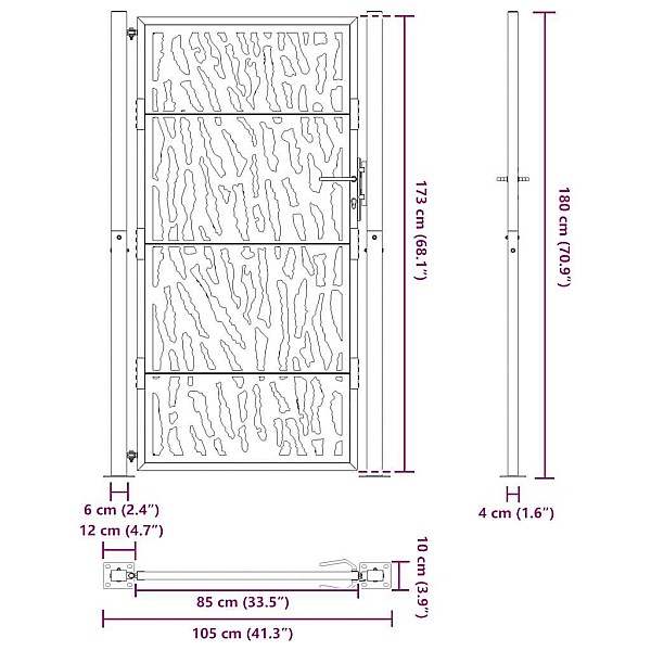 Dārza vārti 105x180 cm Laikapstākļu tērauda pēdas dizains