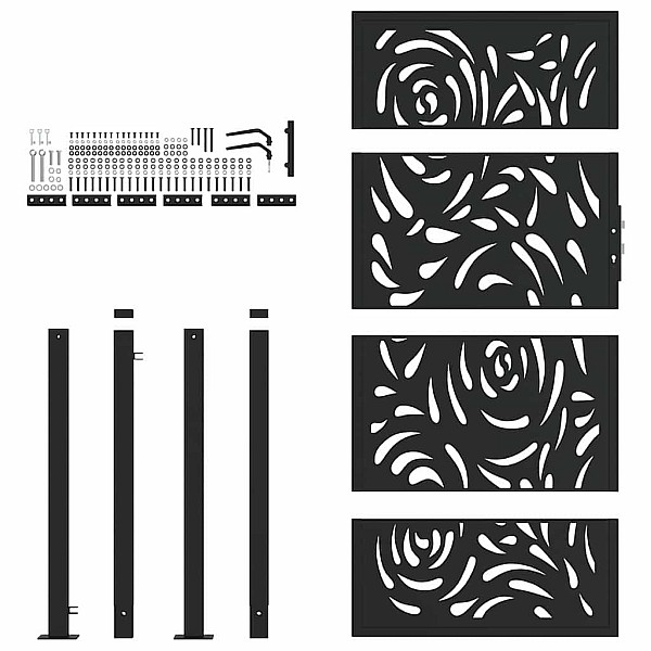 Dārza vārti Melni 105x180 cm Tērauda Liesmas Dizains