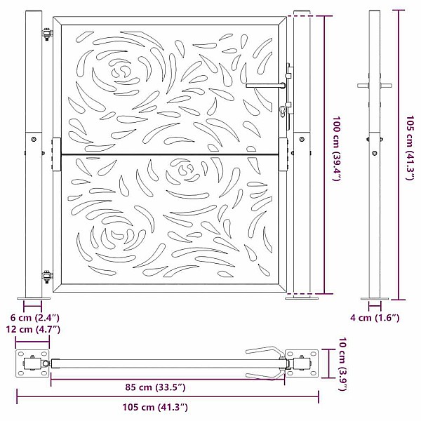 Dārza Vārti 105x105 cm Laikapstākļiem Tērauda Liesmas Dizains