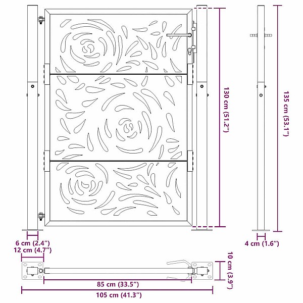 Dārza vārti 105x130 cm Laikapstākļiem Tērauda Liesmas Dizains