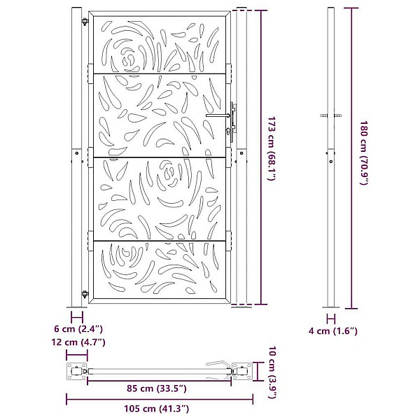 Dārza vārti 105x180 cm Laikapstākļiem Tērauda Liesmas Dizains