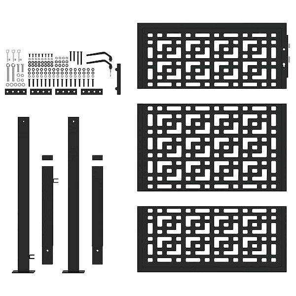 Dārza vārti Melni 105x130 cm tērauda krusta dizains