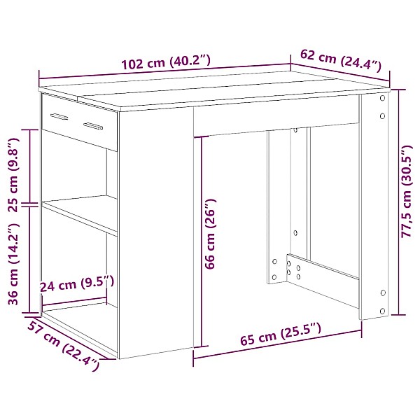 rakstāmgalds ar atvilktni un plauktu melns ozols 102x62x77,5 cm