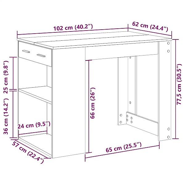 rakstāmgalds ar atvilktni un plauktu, 102x62x77,5 cm, koks