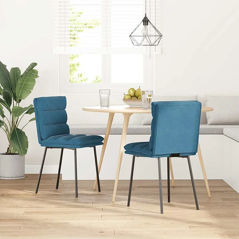 virtuves krēsli, 2 gab., zils samts virtuves krēsli, 2 gab., zils samts