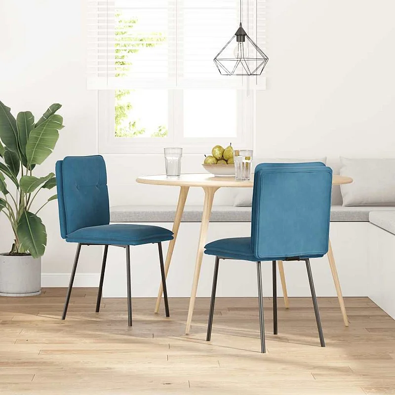 virtuves krēsli, 2 gab., zils samts virtuves krēsli, 2 gab., zils samts