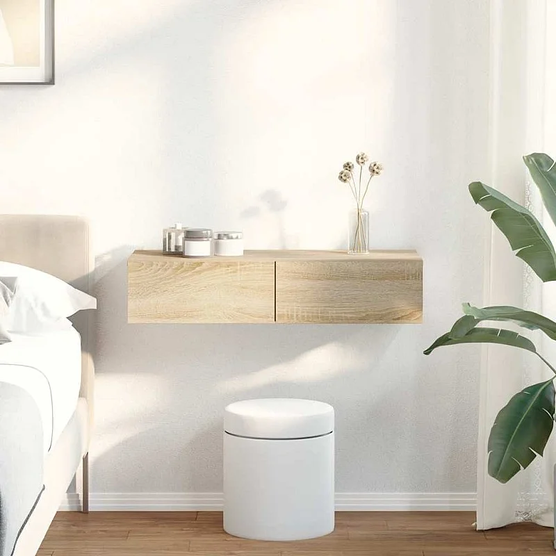 sienas plaukts ar atvilktnēm ozolkoka 80x33x17 cm