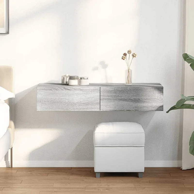 sienas plaukts ar atvilktnēm pelēka ozola 100x36x19 cm