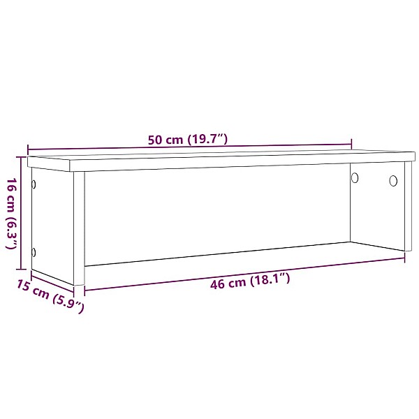 virtuves plaukti sakraujami 2 gab kūpināts ozols 50x15x16 cm