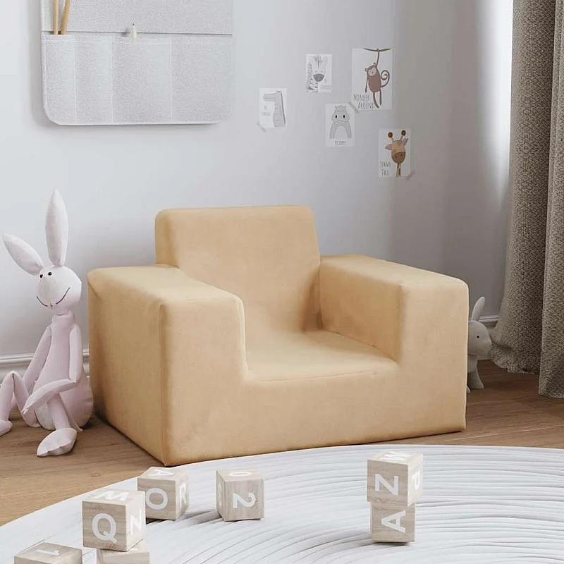 Vaikiška sofa, kreminės spalvos, minkštas pliušas Vaikiška sofa, kreminės spalvos, minkštas pliušas