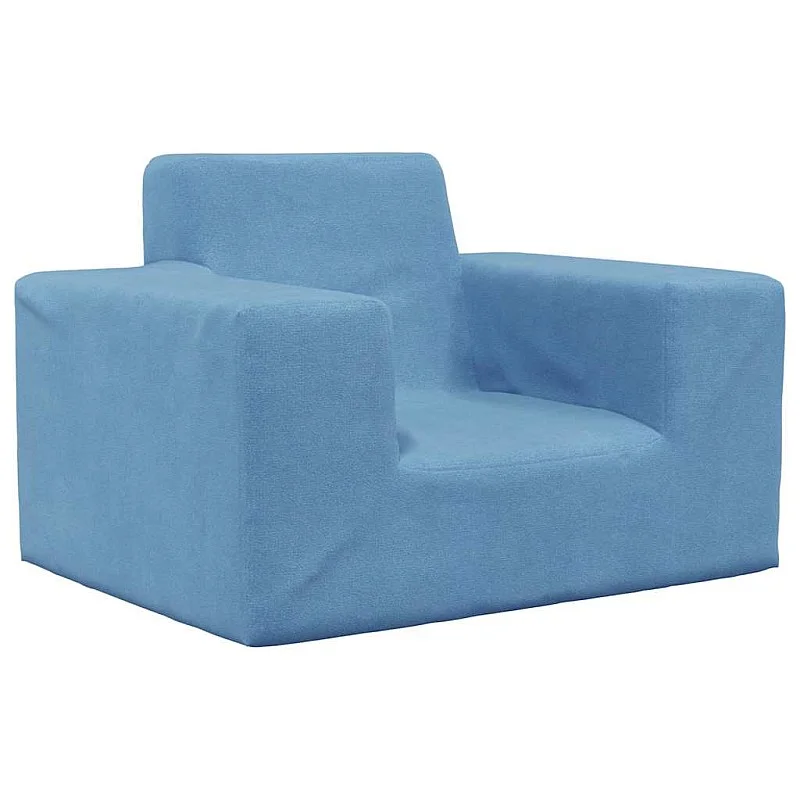 Vaikiška sofa, mėlynos spalvos, minkštas pliušas