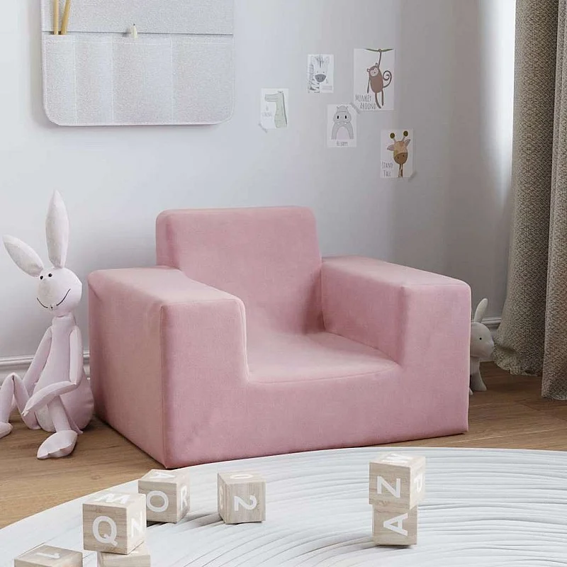 Vaikiška sofa, rožinės spalvos, minkštas pliušas Vaikiška sofa, rožinės spalvos, minkštas pliušas