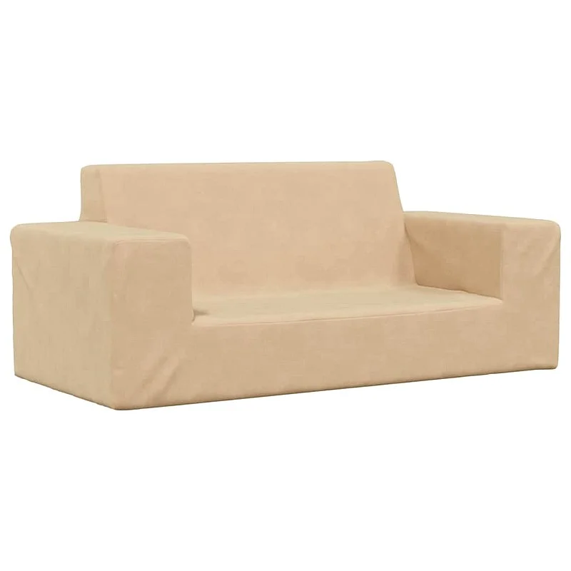 Dvivietė vaikiška sofa, kreminės spalvos, minkštas pliušas