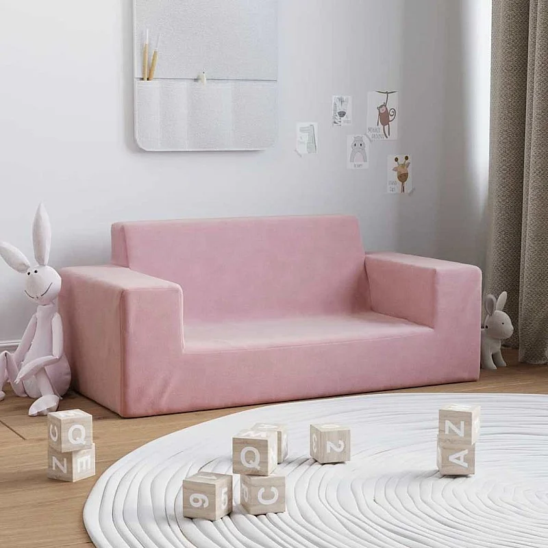 Dvivietė vaikiška sofa, rožinės spalvos, minkštas pliušas Dvivietė vaikiška sofa, rožinės spalvos, minkštas pliušas