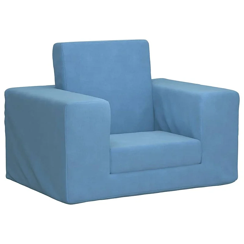 Vaikiška sofa-lova, mėlynos spalvos, minkštas pliušas