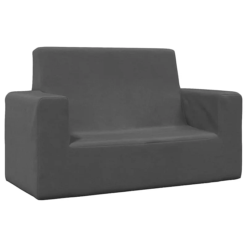Dvivietė vaikiška sofa, antracito spalvos, minkštas pliušas
