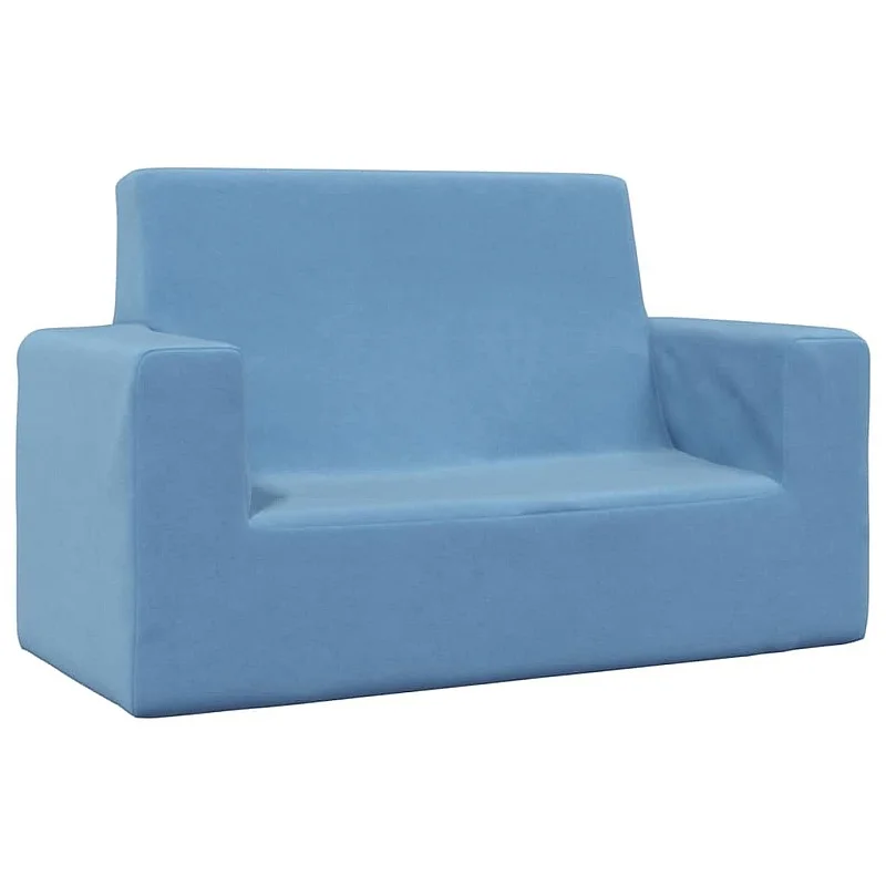 Dvivietė vaikiška sofa, mėlynos spalvos, minkštas pliušas