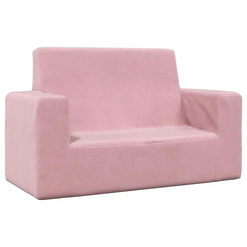 Dvivietė vaikiška sofa, rožinės spalvos, minkštas pliušas