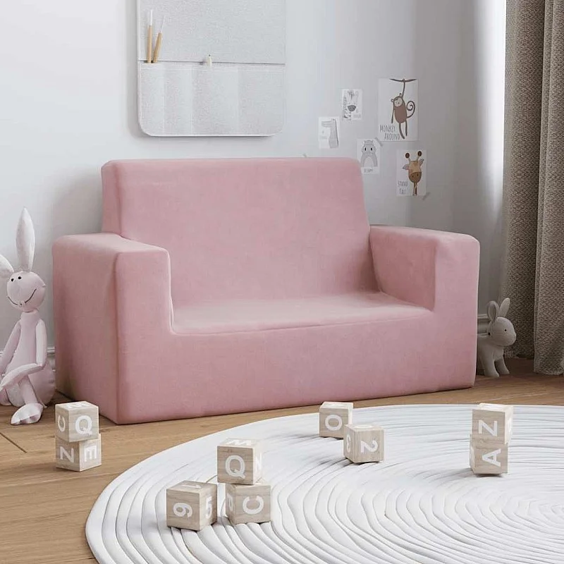 Dvivietė vaikiška sofa, rožinės spalvos, minkštas pliušas Dvivietė vaikiška sofa, rožinės spalvos, minkštas pliušas