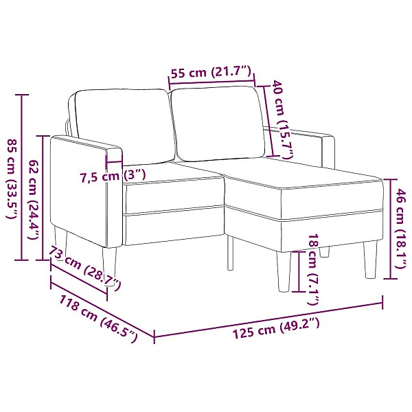 2-vietīgs dīvāns ar krēslu L-veida melns 125 cm samts