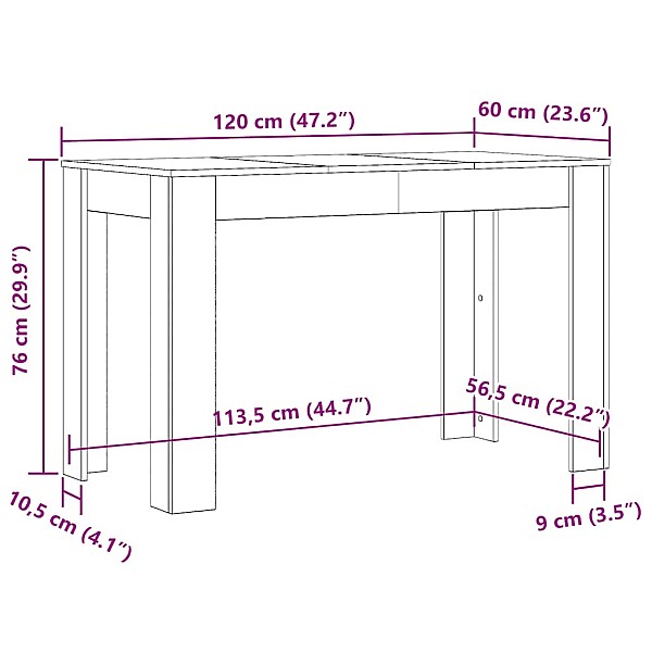 virtuves galds, melns ozols, 120x60x76 cm, inženierijas koks