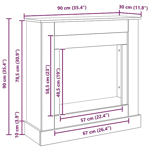 Kamīna apkaime melns ozols 90x30x90 cm Engineered Wood