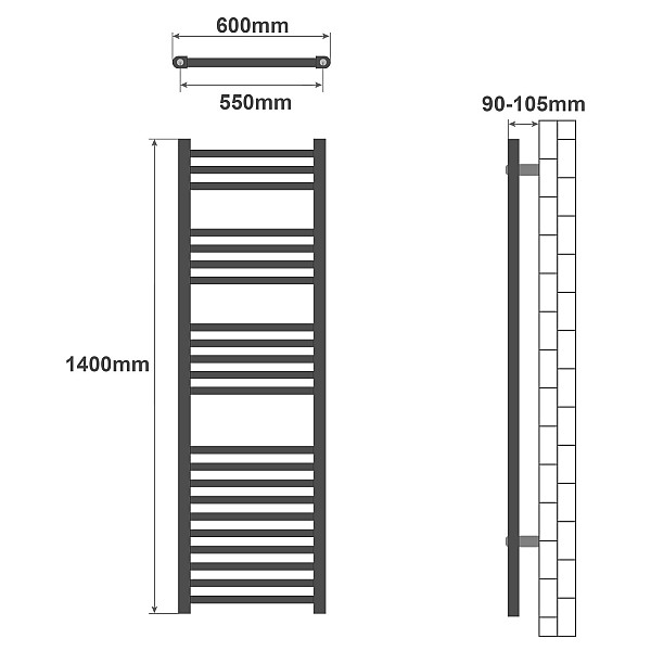 Towel warmer - for central heating, 1800x600 mm