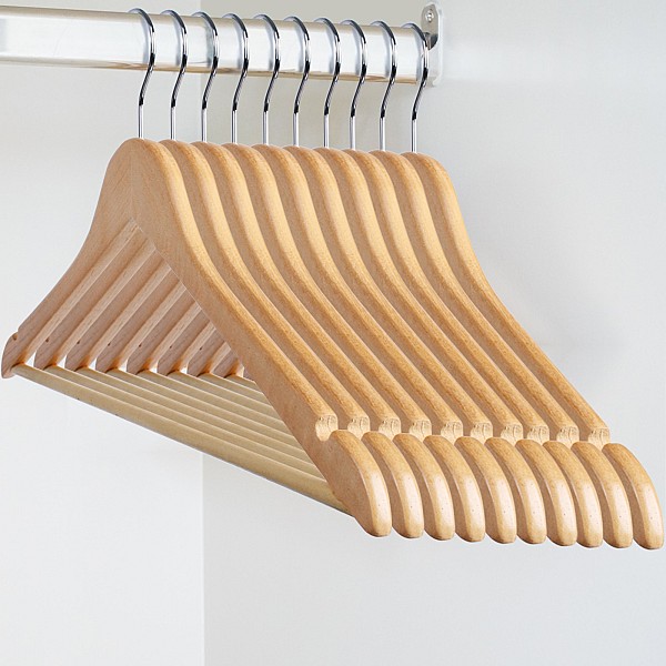 Wooden hangers – 50 pcs, including a trouser bar and notches for straps.