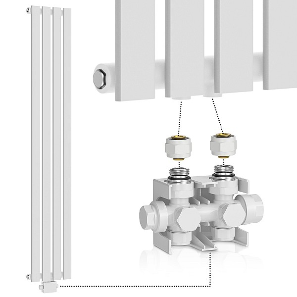 Radiators – plakana paneļa, tērauda, komplekts ar vārstiem, 1600 x 300 x 52 mm, balts