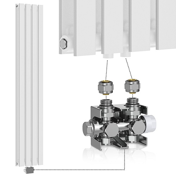 Radiatorius - vertikalus, baltas, 1600x304x69 mm, su chromuota termogalvute.