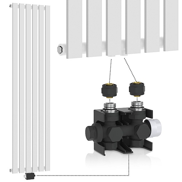 Radiator - Vertical, Flat, White, 1600x452x52 mm, with anthracite-colored thermostatic valve/head, Central connection - ''HB''.