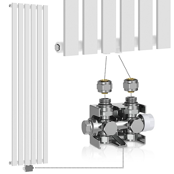 Radiators - Vertikāls, Balts, 1600x452x52 mm, hromēta termogalva