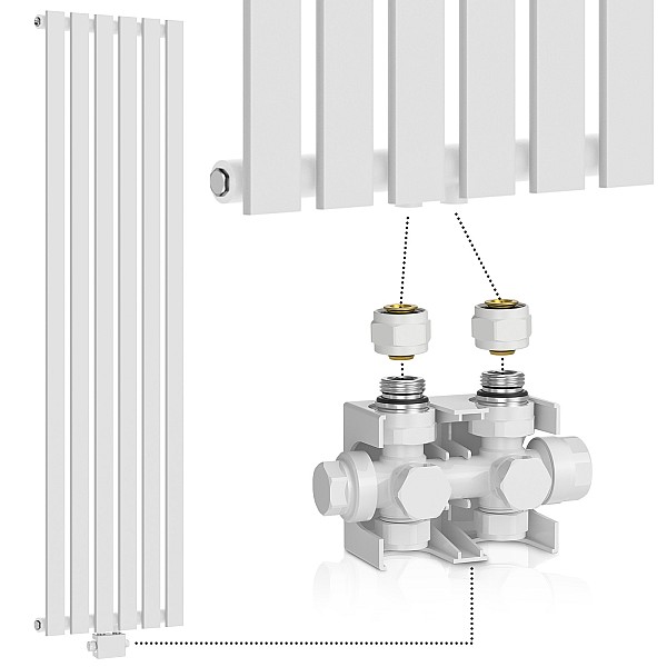 Radiators** – plakana paneļa, tērauda konstrukcija, komplekts ar vārstiem, balts, 1600 x 452 x 52 mm