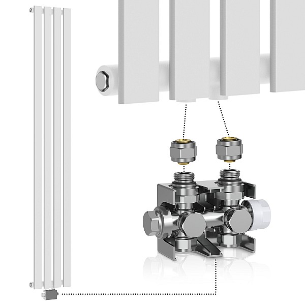 Radiators - Vertikāls, Balts, 1800x300x52 mm, hromēts vārsts