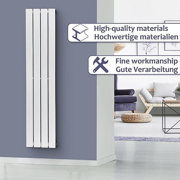 **Radiator – flat panel, steel, set with valves, 1600 x 300 x 52 mm, white.**