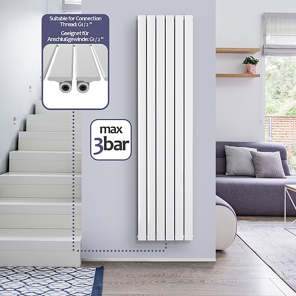 Radiator - Vertical, White, 1600x452x52 mm, chrome-plated thermostatic head