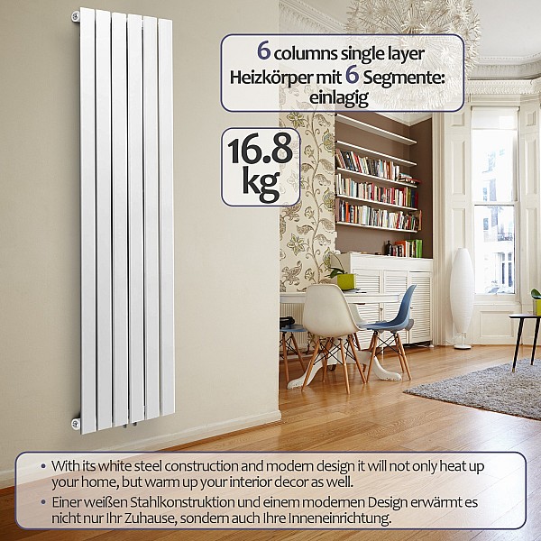 Radiators** – plakana paneļa, tērauda konstrukcija, komplekts ar vārstiem, balts, 1600 x 452 x 52 mm