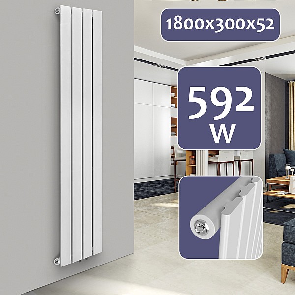 **Radiator** - Vertical, White, 1800x300x52 mm, Chrome Valve.