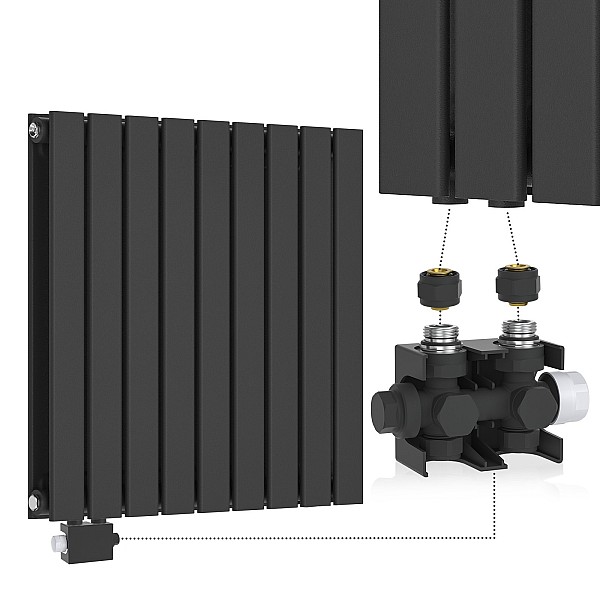 Radiatorius - horizontalus, plokščias, 600x614x69 mm, antracitas termogalvutė.