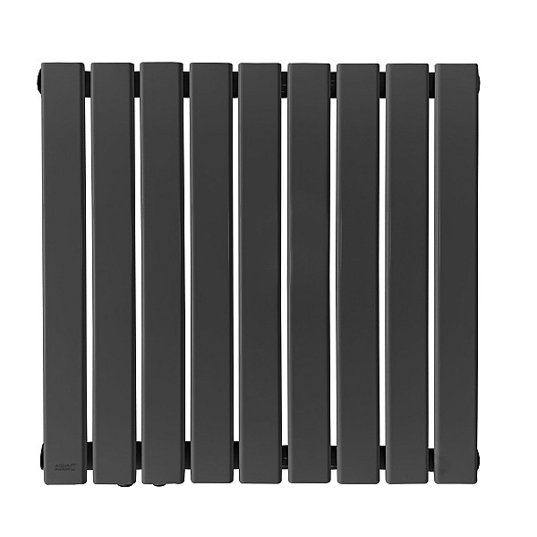 Radiator - horizontal, flat, 600x614x52 mm, with a chrome thermostat head.