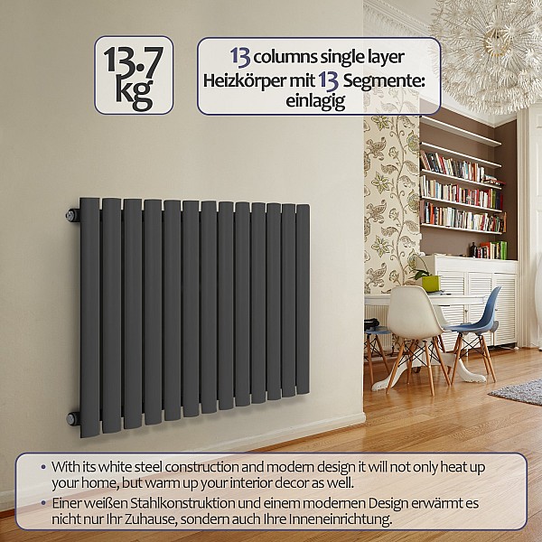 Radiators - plakans panelis, tērauda, komplekts ar vārstiem/termogalvu, 600 x 886 x 52 mm, antracīta krāsā