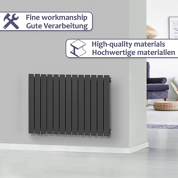 Radiators - plakans panelis, tērauda, komplekts ar vārstiem/termogalvu, 600 x 886 x 52 mm, antracīta krāsā