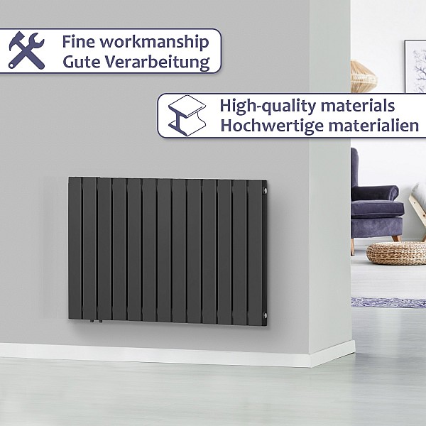 **Radiator – flat panel, steel, set with valves, 600 x 614 x 69 mm, anthracite color.**