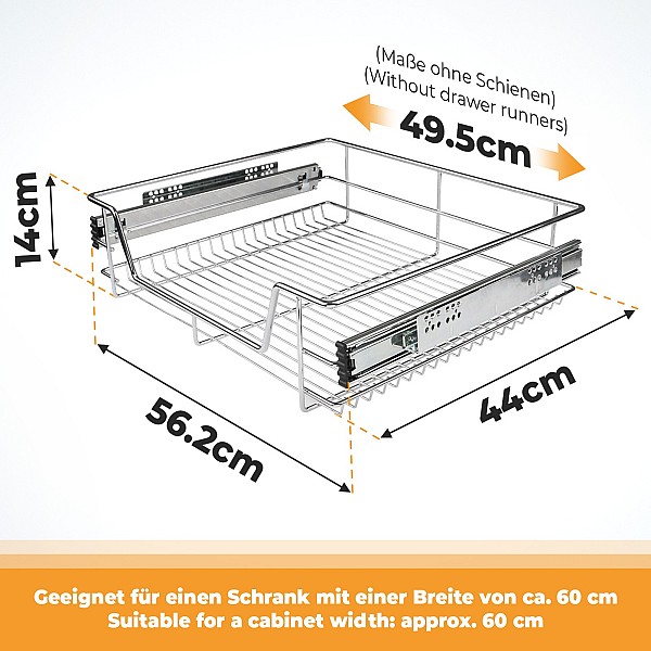 Telescopic drawer - 60 cm, set of 4 pieces, including rails.