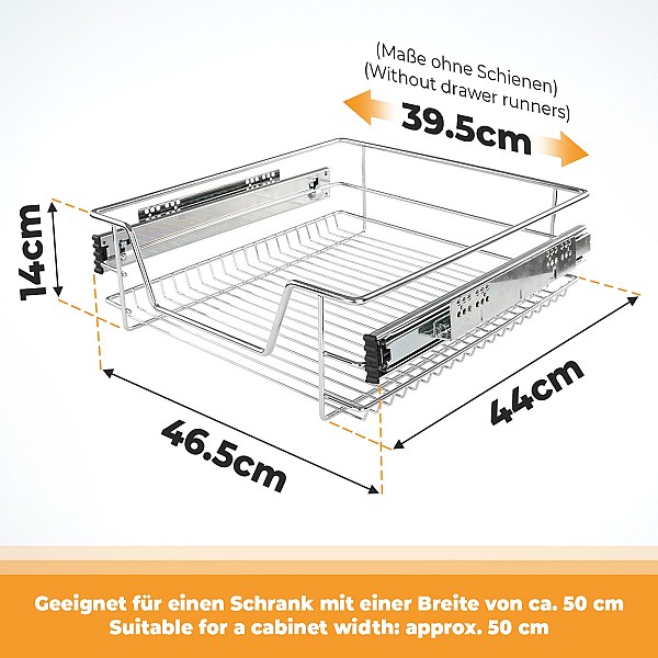 Telescopic drawer - 50 cm, set of 2, including rails.