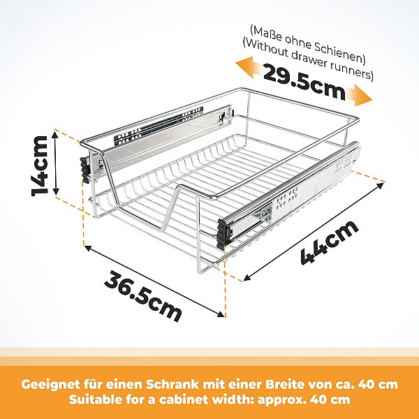 Telescopic drawer - 40 cm, set of 3 pcs, including rails.