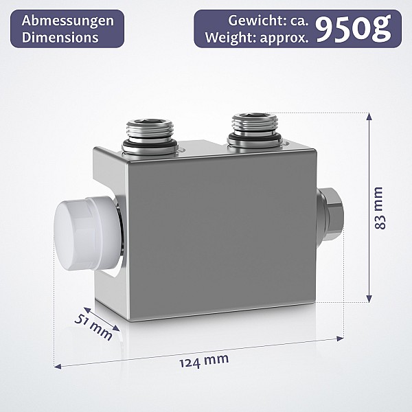 **Thermostatic valve** - 1/2 inch, chrome-plated - radiator connection block, thermostatic head.